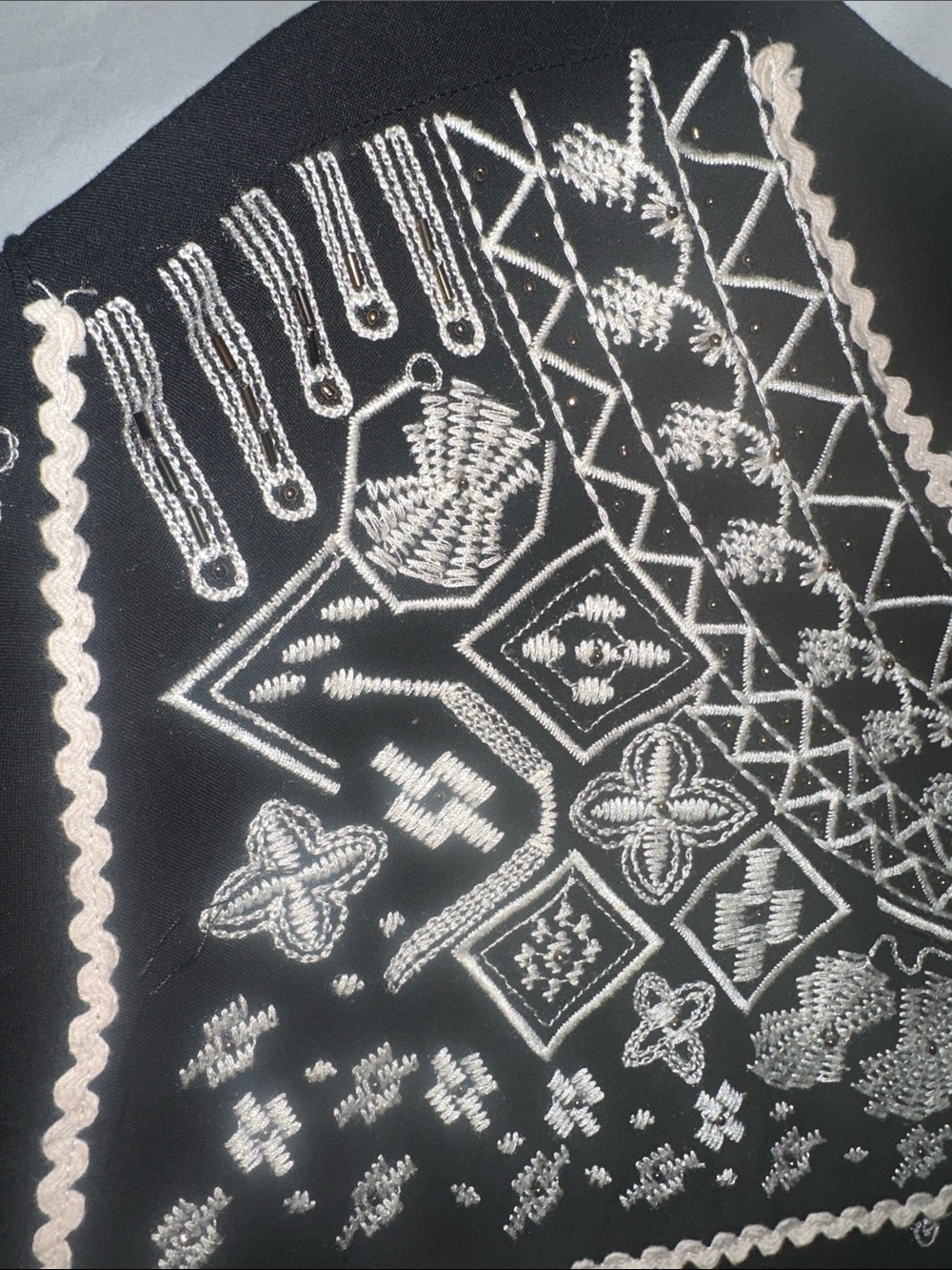Tantrums Black Tunic with White Embroidered Yoke and Tassel Tie - Picture 5 of 8
